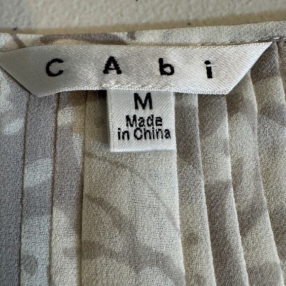 CAbi blouse sheer gray white pattern Pintuck Pleated Peasant long sleeve Sz Med - Picture 8 of 10